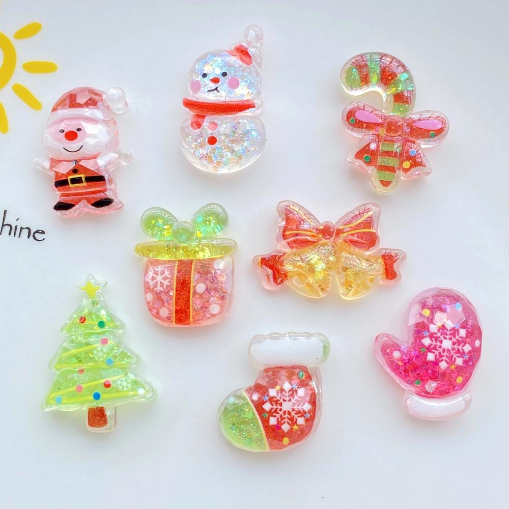 10Pcs Cute Cartoon Santa Claus, Snowman Flat Back Resin Cabochons Scrapbooking DIY Jewelry Craft Decoration Accessorie