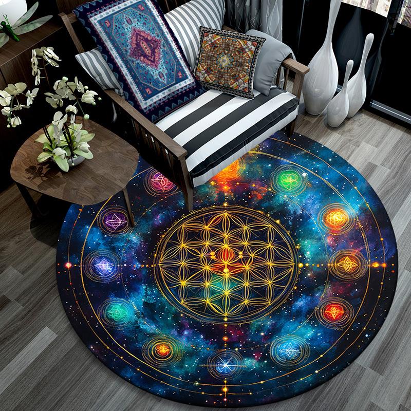 Chakra Round Area Rug,Carpet Rug for Living Room Bedroom Sofa Playroom Decor,Non-slip Floor Mat