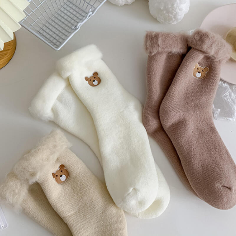 Haez Warm Teddy Bear Fur Socks Fashion Socks beige