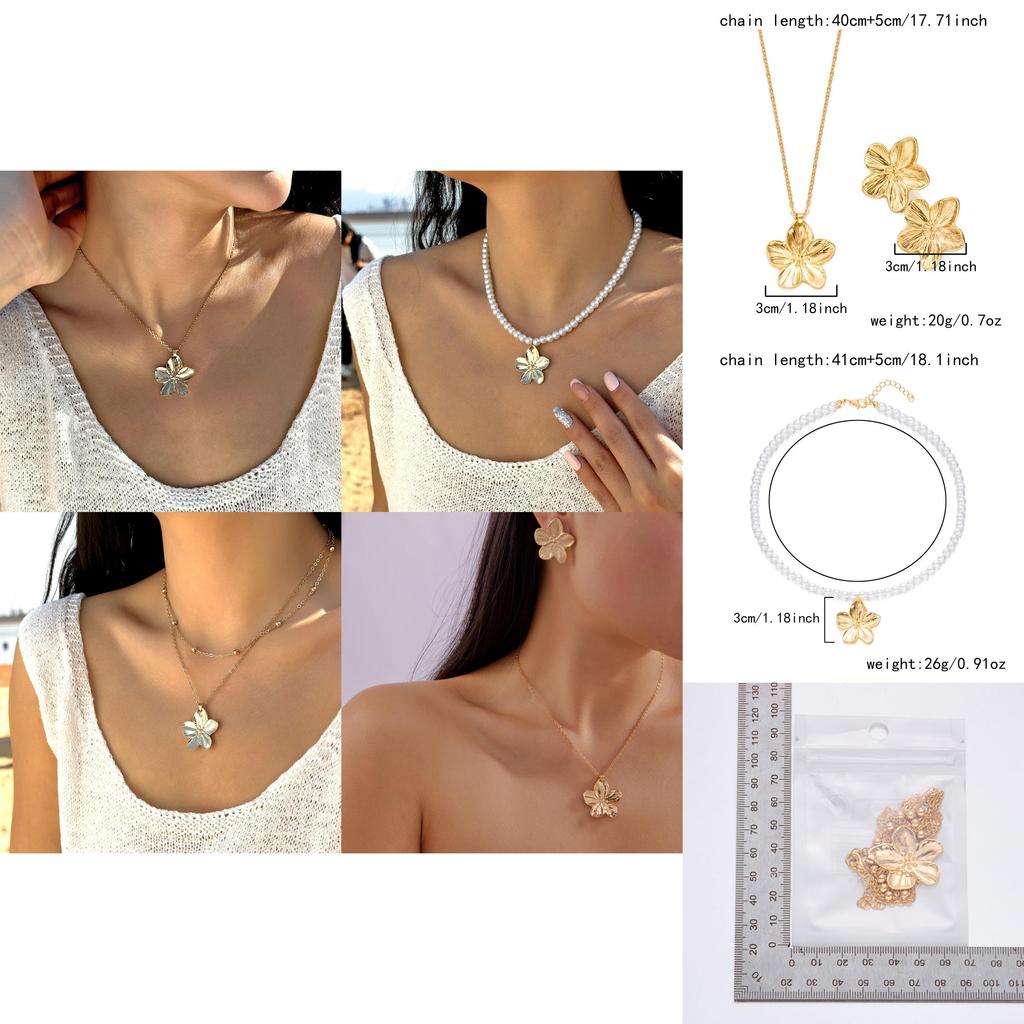 Floral Metal Pendant Necklace With Alloy Charm For Women Fashion Jewelry Set