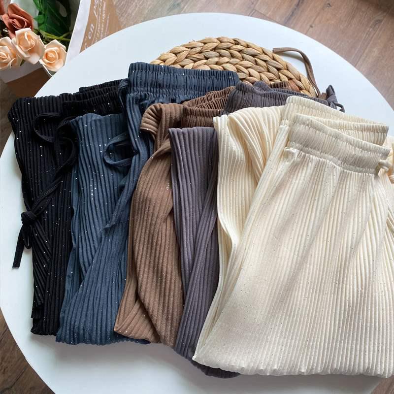 Women's Summer High-Waisted Chiffon Glitter Wide-Leg Pleated Ice Silk Pants