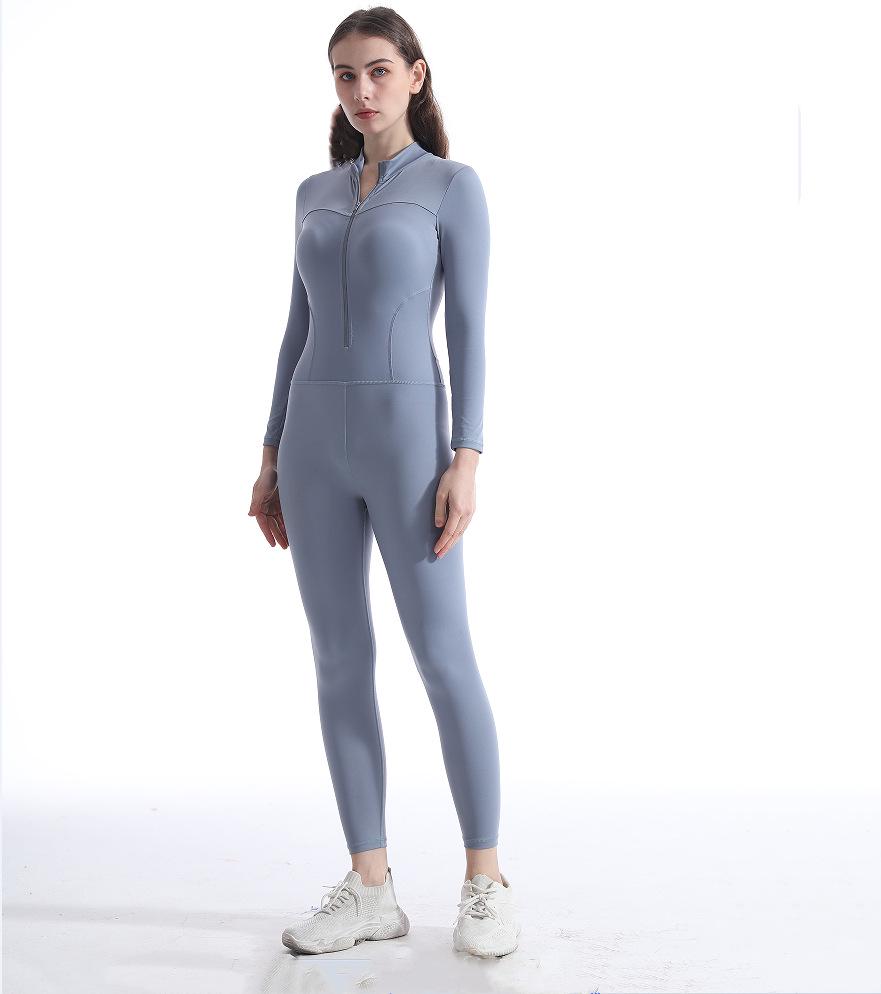 

Европейский и американский комбинезон для йоги с длинным рукавом для фитнеса высокой интенсивности Large синий/серый