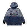 Unisex Oversized Denim Hoodie With Gradient Washed Embroidered Letters Loose Fit Streetwear Sweatshirt Fall