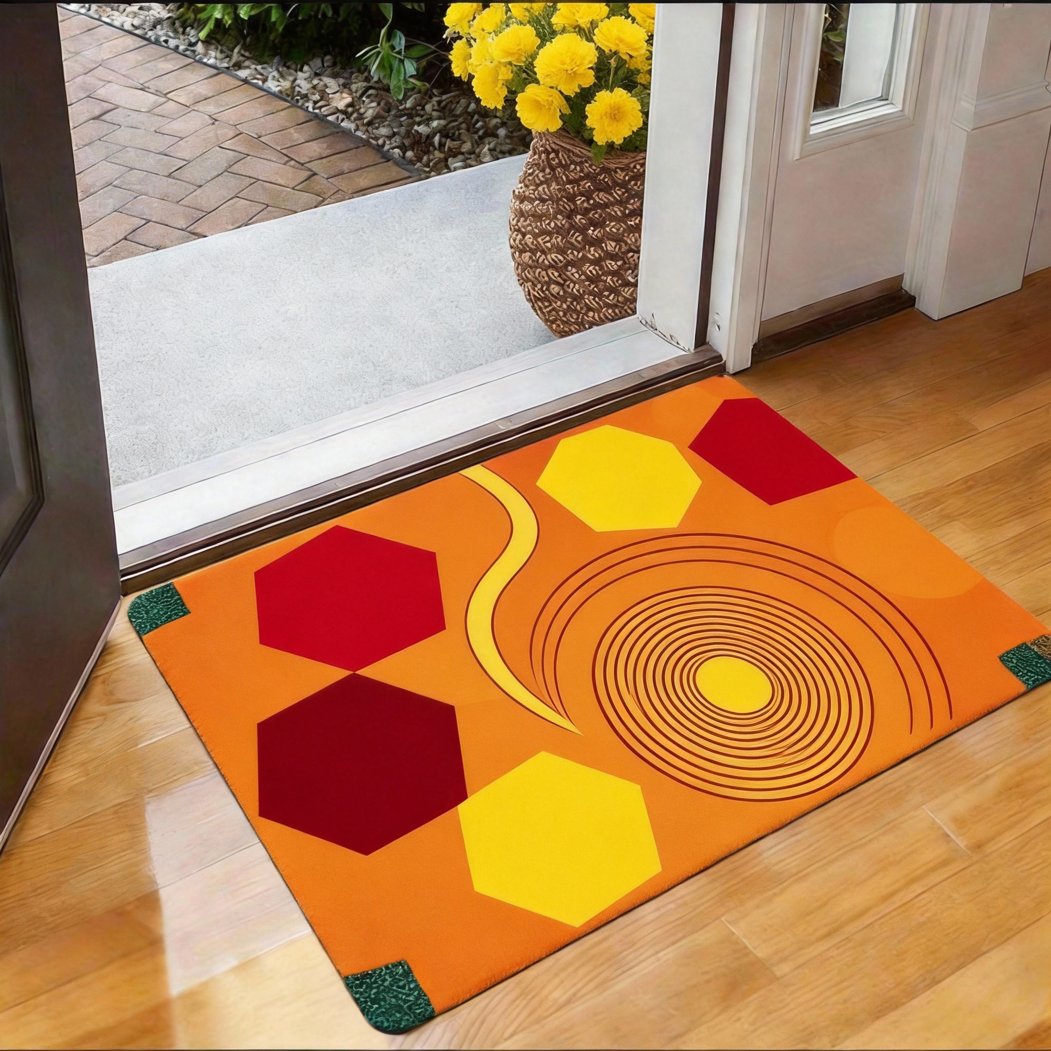 Kleurrijk Abstract Deurmat 1 Stuk – Moderne Geometrische Vloermat met Gedurfd Kunstontwerp, Binnen Entreekleed voor Voordeur en Hal 60x90cm24x35in