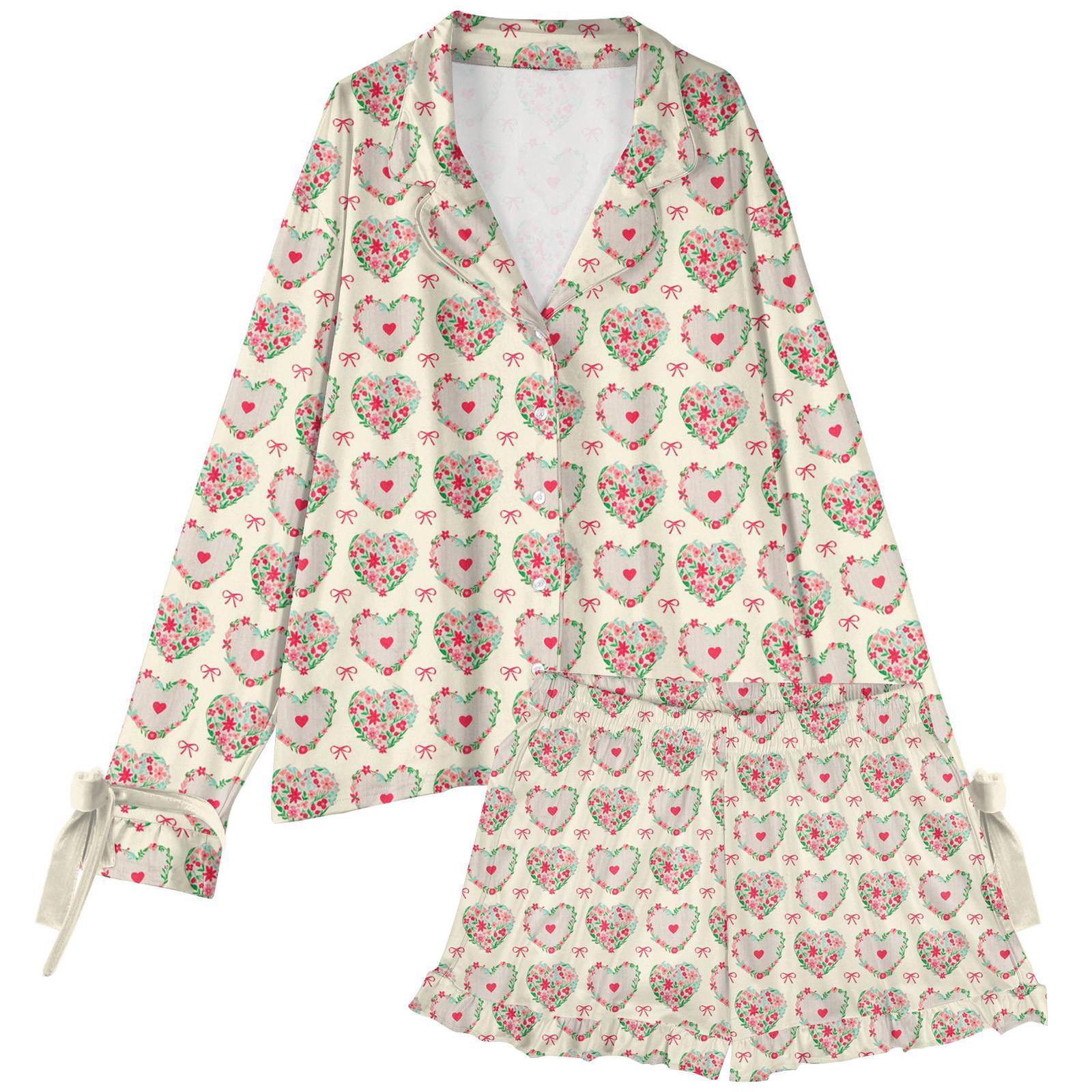 

Женский костюм из 2 предметов с принтом, топ на пуговицах с длинными рукавами, широкие брюки, комплект, пижамный домашний повседневный костюм M хаки