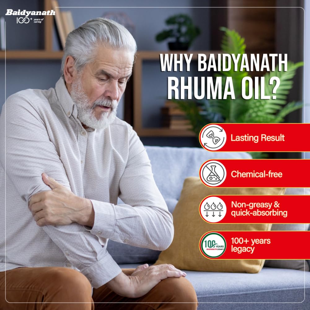 Baidyanath Rhuma Oil 100 ml Pack for Joint and Muscle Pain Relief with 11 Herbal Extracts for Sprains and Sports Recovery