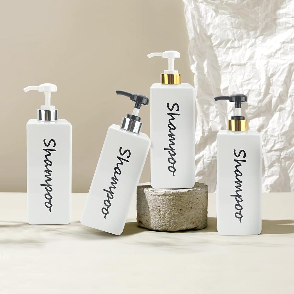 Shampoo and Conditioner Dispenser (Set of 3, 21oz) Modern Refillable Shampoo Pump Bottles for Shower Soap - Empty Body Wash Dispenser Set for