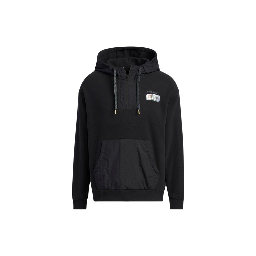 Adidas Neo Solid Color Hooded Drawstring Pullover Sweatshirt Men Tops Black IA8088