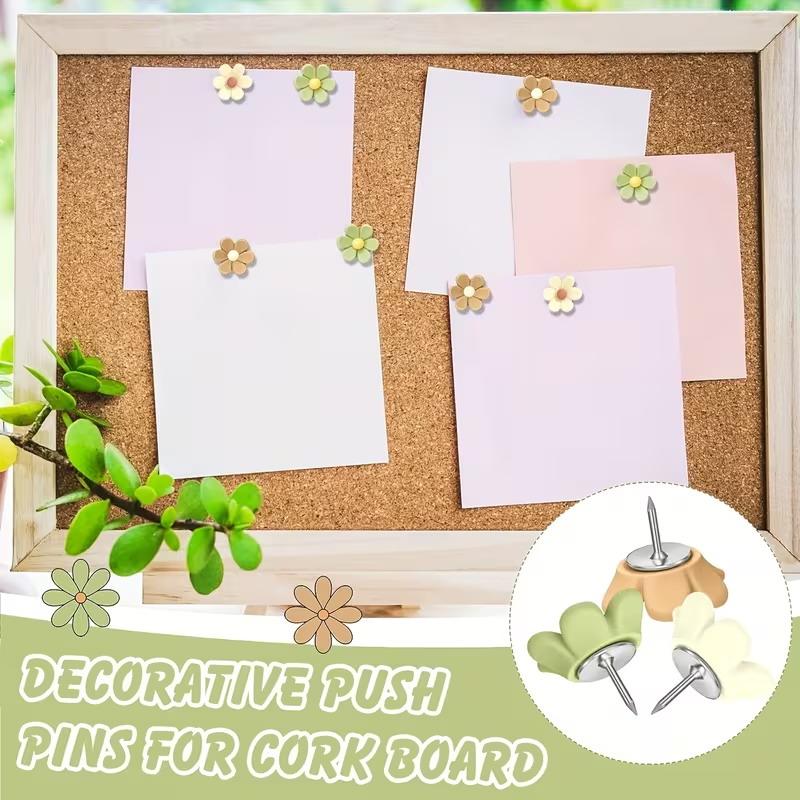 New Floral Pushpins - Decorative Resin Flower Thumbtacks For Photo Walls & Office Supplies