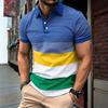 Men's Fashion Color blocked Geometric Printed Short sleeved Polo Shirt