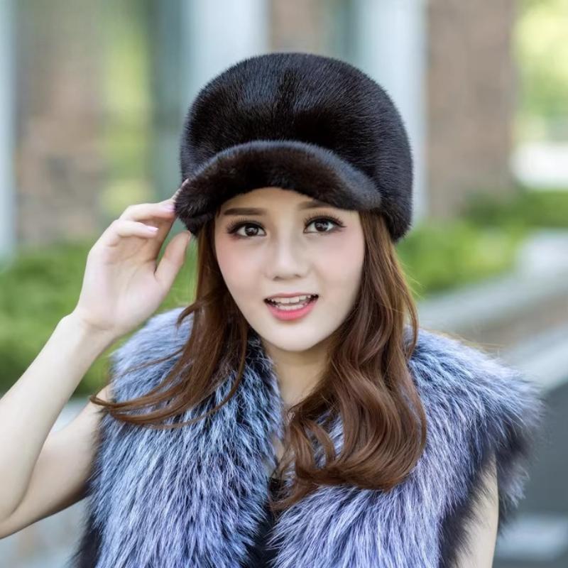 Ladies Winter Whole Mink Hat Mink Fur Fur Fur Outdoor Fashion Warm Korean Version Mink Baseball Cap Cotton Hat