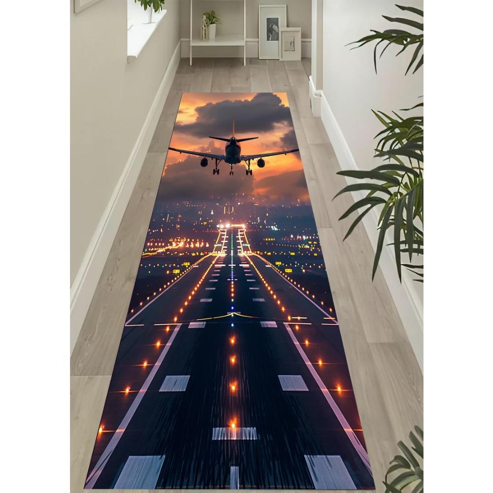 Runway Rug Runner Airport for Airlines Track Aircraft Plane Lover Ground Game Carpets for Living Room Bedroom Decor Home Mat