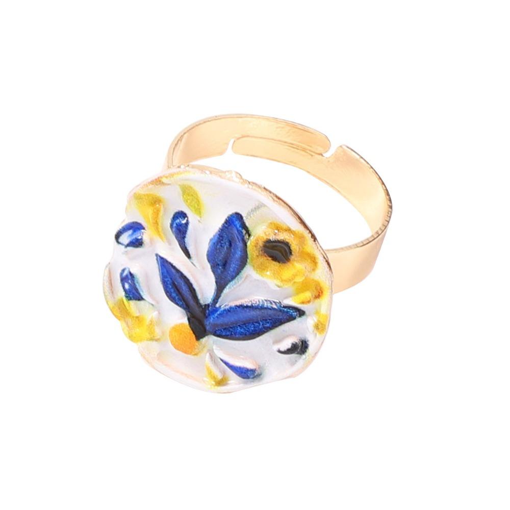 French Enamel Flower Ring Ethnic Style Glazed Ring Unique Vintage Ring Fashion