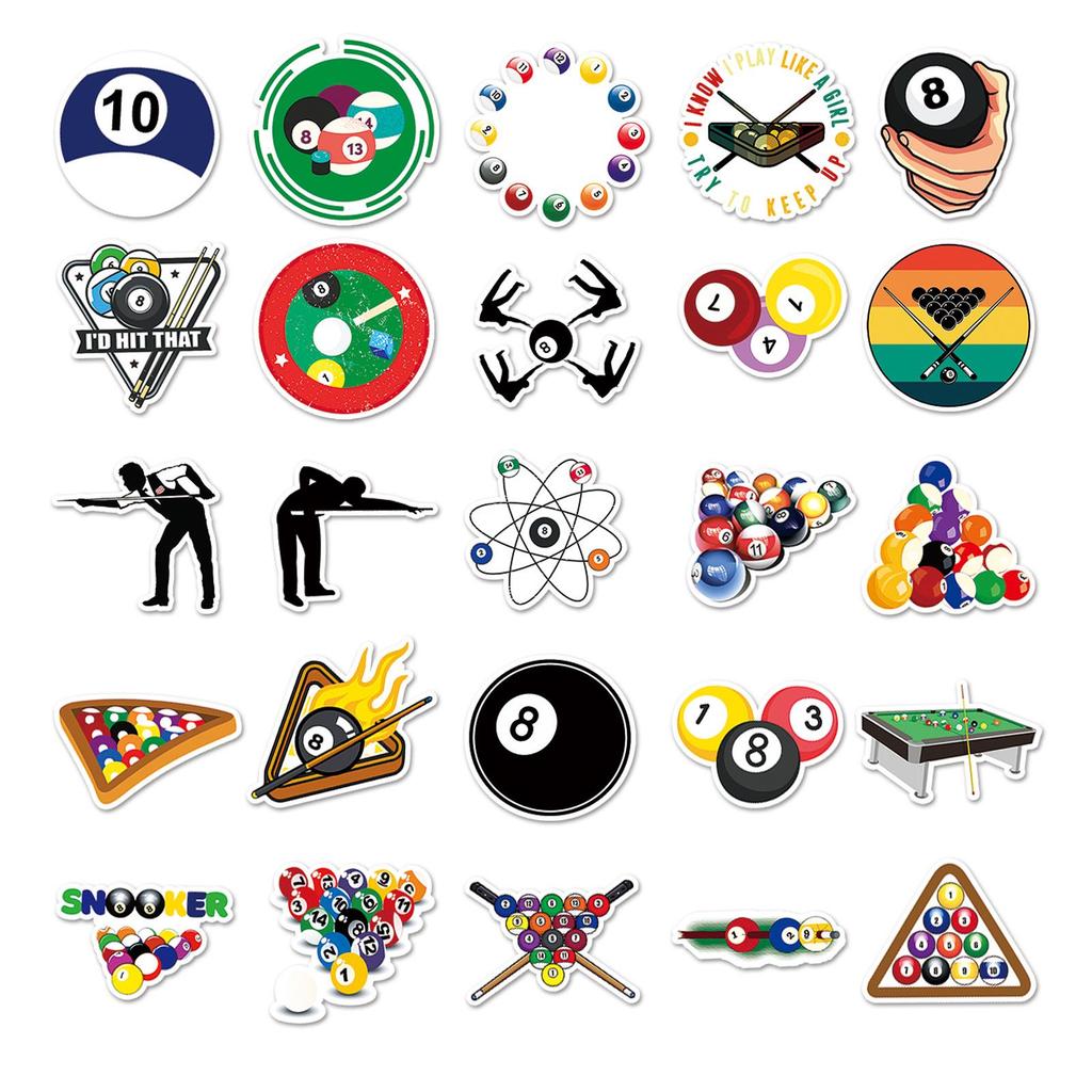 50pcs Waterproof Billiards & Sports Graffiti Stickers for Skateboards, Phone Cases, and Luggage.