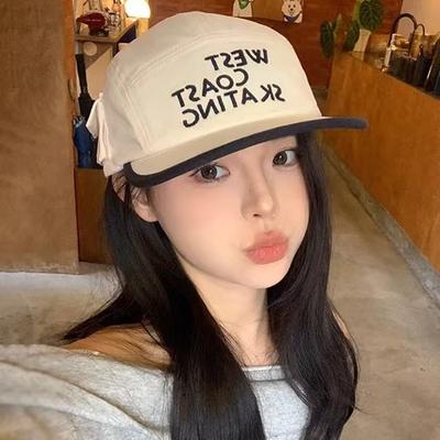 Embroidered Baseball Hat Flat Brim Female Spring and Autumn Retro Big Head Circumference Showing Face Small College Style Peaked Cap