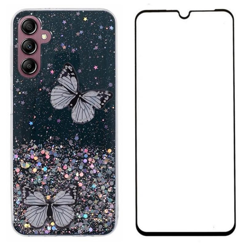 

WANLONFENG AW Series for Samsung Galaxy A34 5G Epoxy Case TPU Glitter Phone Cover with Screen Protector Black
