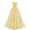 Feines Träger-Abendkleid Lang Tüll Spitze Applikation Damen Party-Abschlussballkleid