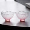 4pcs 40ml 1.35oz Japanese Gradient Pink Frosted Glass Tea Cups,Cute Pink Cherry Blossom Heat Resistant Tea Cup for Home, Office, Gift for Mother