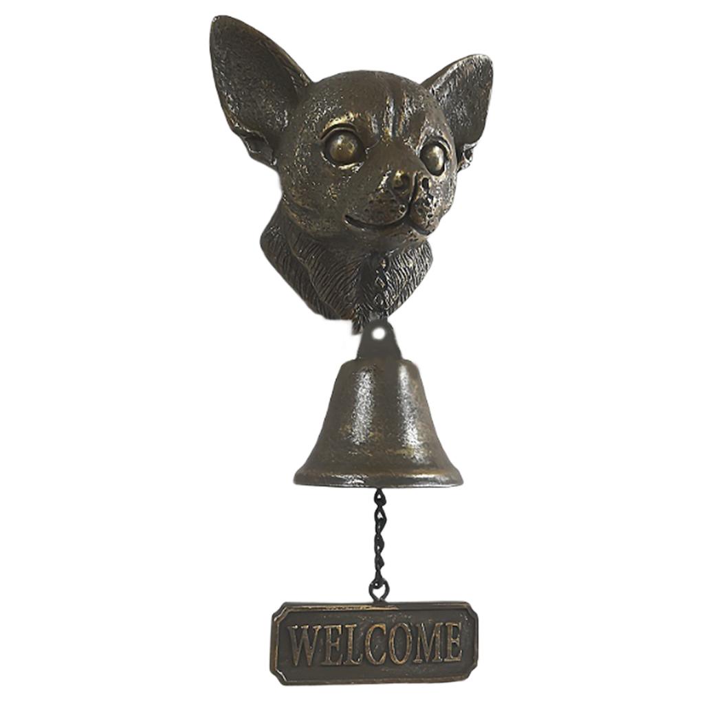 Vintage Bronze Dog Head Shape Resins Welcome Doorbell Outdoor Wall Hanging Decoration For Dog Lover Home Entrance Decors