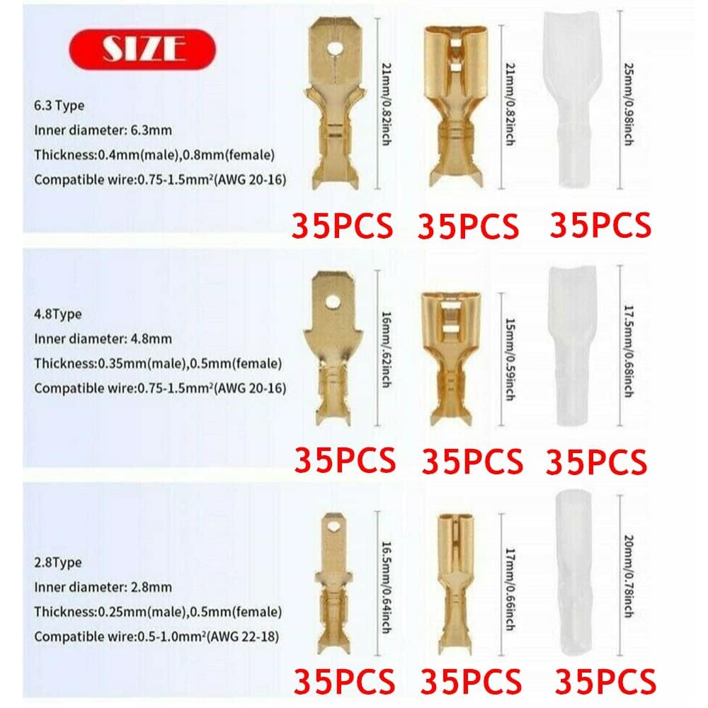 Flat Terminal Set, 315 Piece Set, Crimp Terminal, Splice Terminal, Insulation Sleeve, Male and