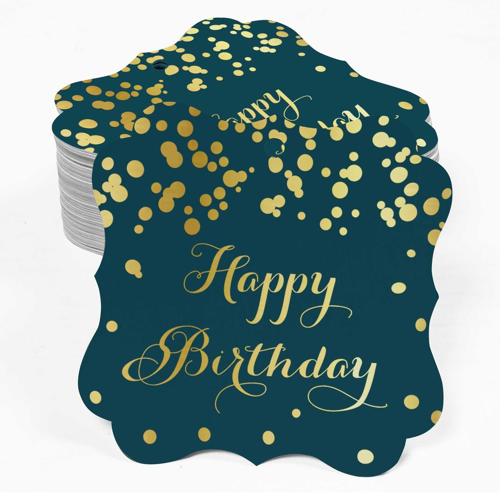 Inkdotpot Real Gold Foil Bracket Shape Paper Hang Tags Happy Birthday Favor Tags Pack Of
