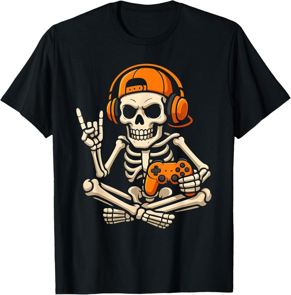 

Halloween Skeleton Gamer Video Gaming Teenage Boys Men Kids T-Shirt S
