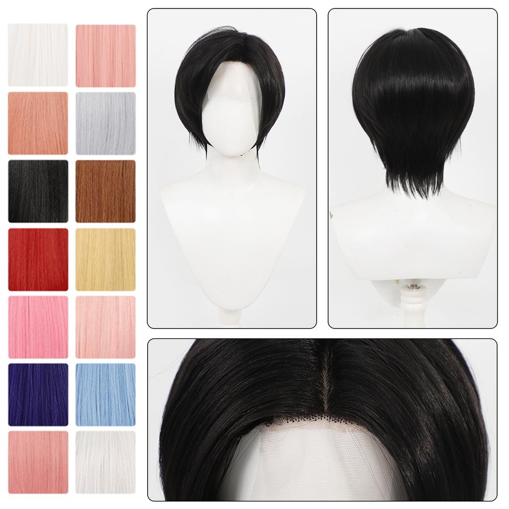 14 Zoll Cosplay Perücke Universelle Synthetische Spitzenfront-Perücke Kurze Anime-Perücke Mittelscheitel Gerade Cosplay-Perücke Mit Pony für den Alltag