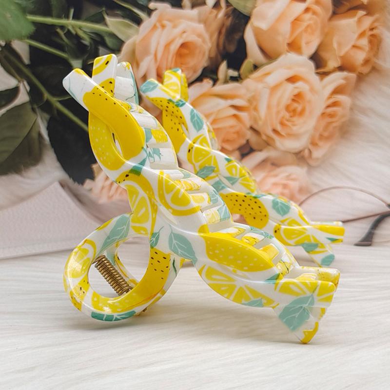 Clips de Păr Geometrie Galben Lămâie Drăguț Pentru Femei Gheară Mare de Păr cu Imprimeu Fructe Bentiță Elegantă Accesorii de Păr de Vară