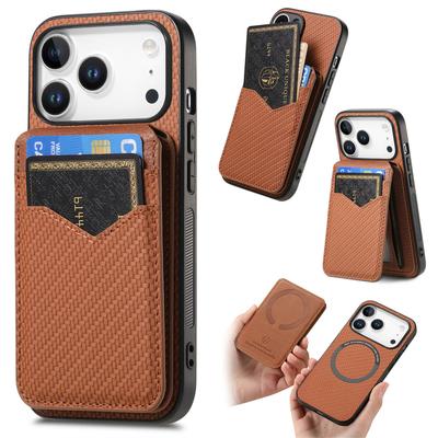 2 In 1 Detachable Flip Carbon Fiber Pattern Magnetic Wallet Case For iPhone 17 Pro Max 16 Plus 15 Plus 14 13 12 Kickstand Cover