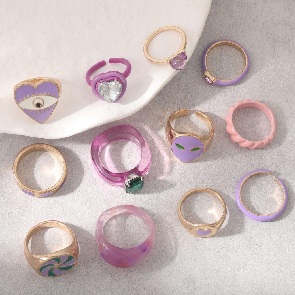 Ring, Personalized Candy Color, Colorful Oil Drip Diamond 12-Piece Set, Ring Jewelry.