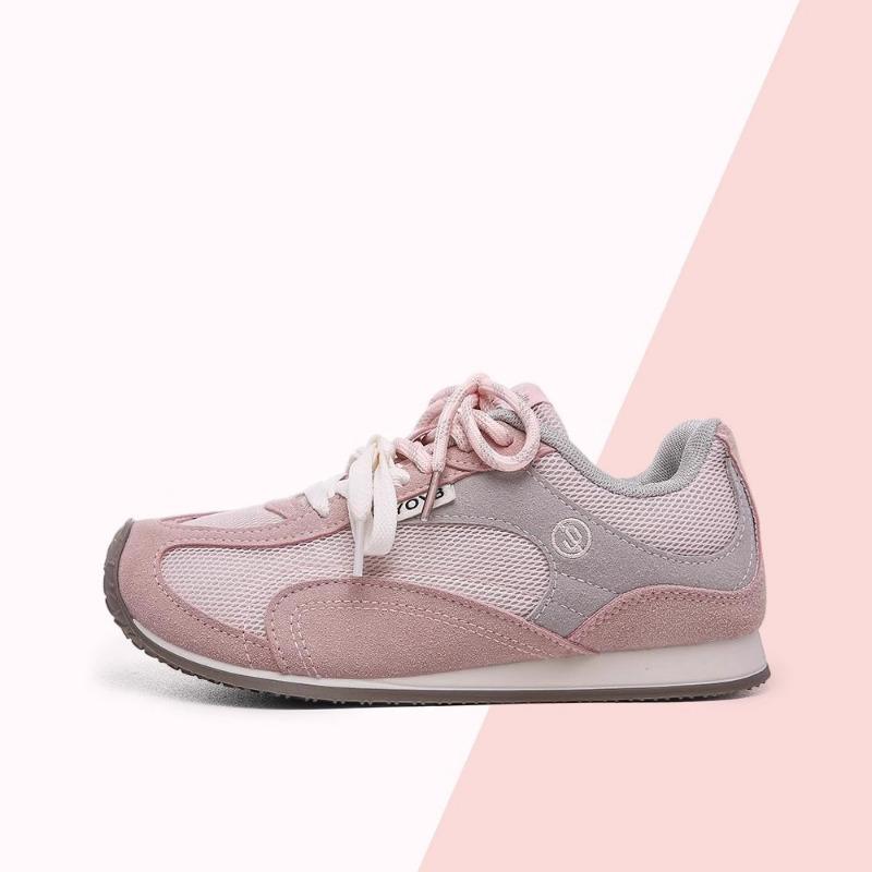 

Niche retro color matching thick-soled women s new mesh breathable, comfortable and lightweight casual sports shoes 35 розовый