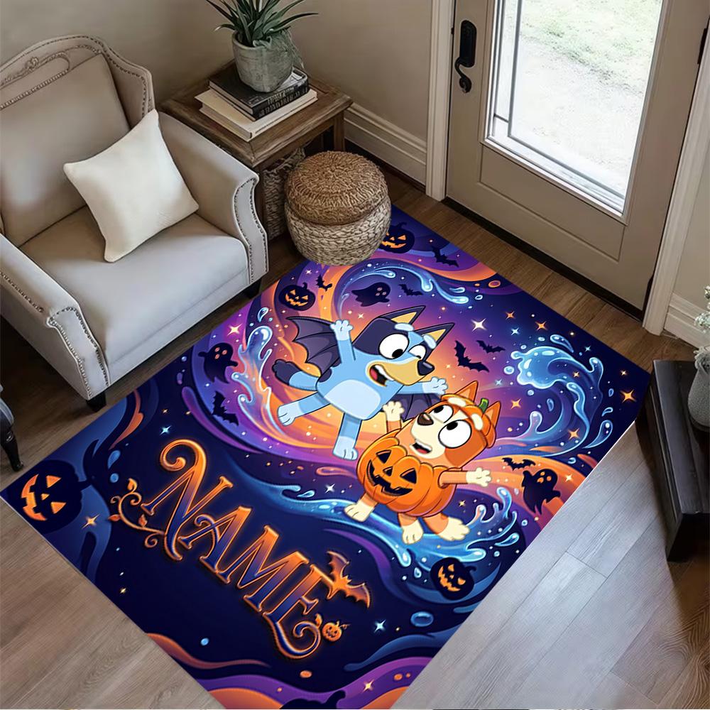 Halloween Night Adventure Customizable Name Floor Mat Design for Outdoor Hallway Kitchen Game Room Anti-slip Rug Office Home Decor Gift for Festivals