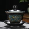 Set de ceai chinezesc Cești de ceai Gaiwan clasice Tureen din argilă neagră 180ml Capac Bol Farfurioară Ceai preparat manual tradițional Ceașcă de ceai