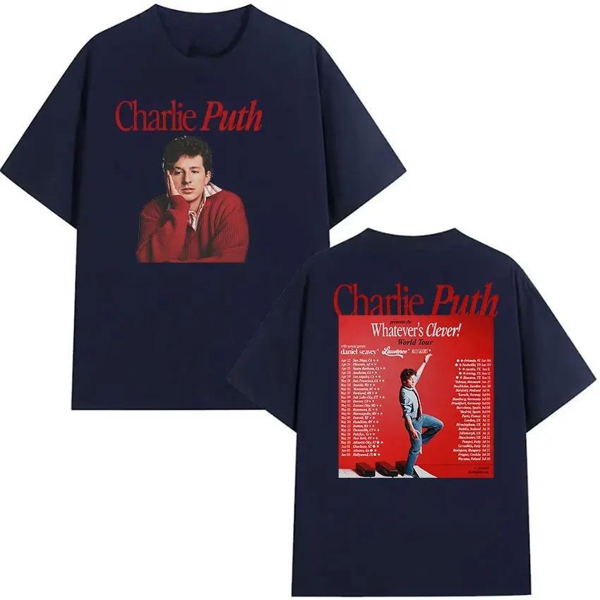 Vintage Hochwertiges T-Shirt Charlie Puth Whatevers Clever World Tour 2026 Merch T-Shirt Unisex Hip Hop Übergroßes Baumwoll-T-Shirt