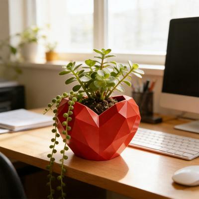 Small Diamond Heart Shape Planter for Small Plants 3D Printed Mini Geometric Heart Flower Pot for Indoor Home Office Desktop Decor