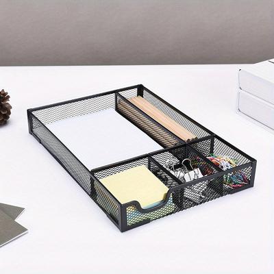 31*21.5*5cm1ks kancelářský stůl Pět přihrádek třídění úložný podnos, Multifunkční kovová síťovaná úložná krabice na studijní & kancelářské drobnosti.