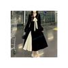 Large Size Women's Hepburn Style Black Velvet Dress Autumn and Winter Sweet Doll Collar Skirt Splicing Contrasting Color Long Skirt