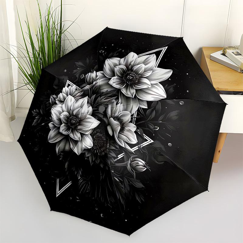 1pc Black and White Floral Mandala Umbrella with Plastic Handle,Suitable for All Seasons UmbrellaPT461