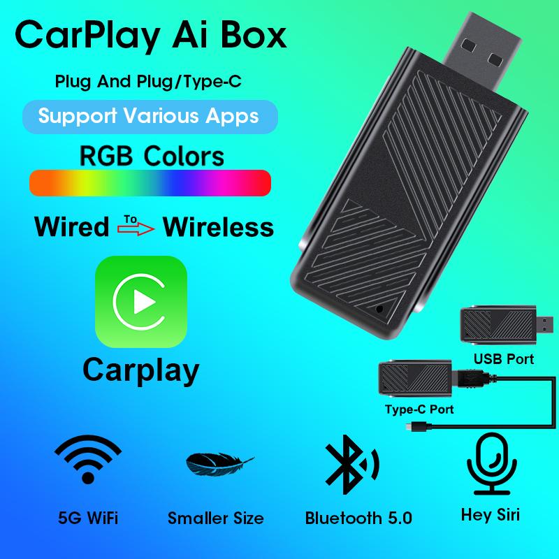 

НОВЫЙ мини-световой короб RGB с проводным подключением к беспроводному CarPlay Android Auto беспроводной смарт-ключ 2 в 1 адаптер Plug And Play универсальный BT WIFI