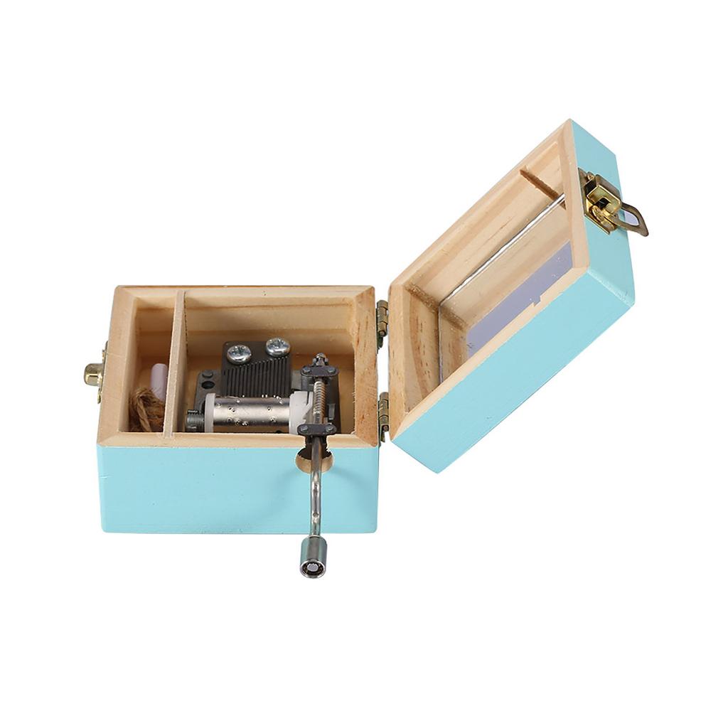 Mini Wooden Music Box Hand Crank Mechanical Music Box Birthday Gift