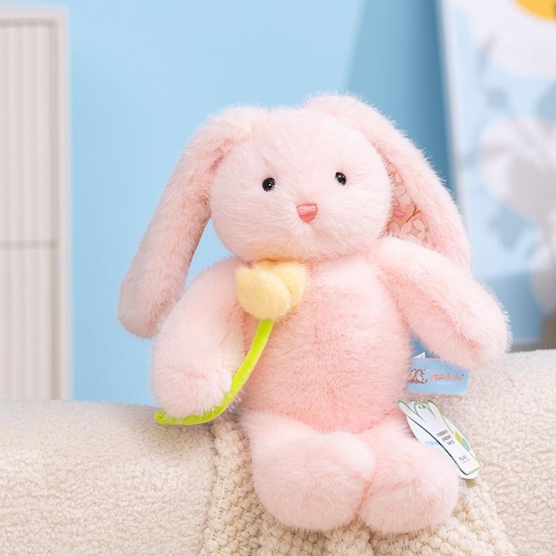 Doll Plush Rabbit Ornament With Flower Pattern For Romantic Gifts And Decor Room