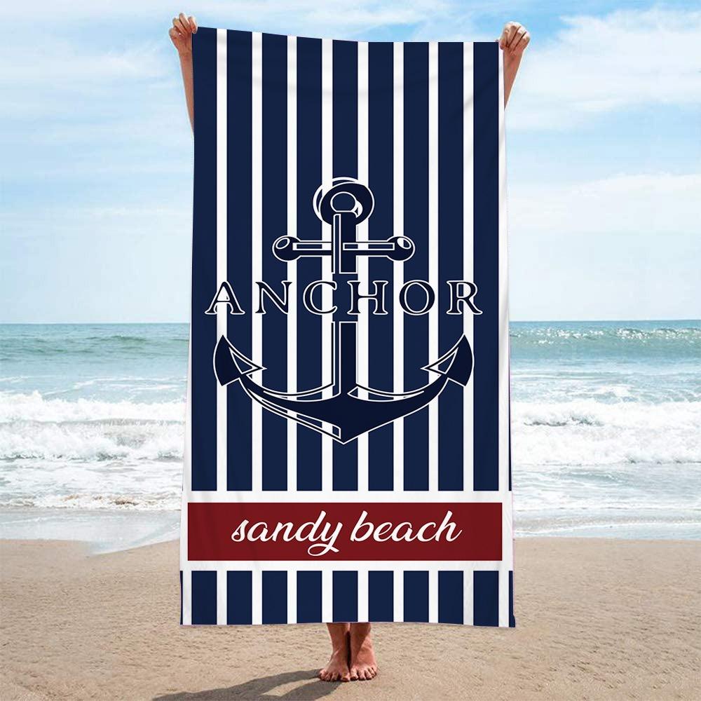 Maritimes gestreiftes Anker-Strandtuch - Marineblau Weiß Schnelltrocknendes Handtuch für Sommerstrand, Pool, Kreuzfahrt, Reisen & Badezimmer