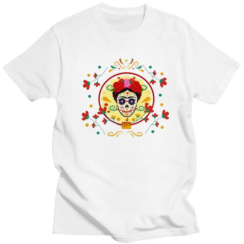 Custom Day Of The Dead Sugar Skull T Shirts for Men Pure Cotton Tee Tops Mexican La Calavera Catrina Tshirt Short Sleeve