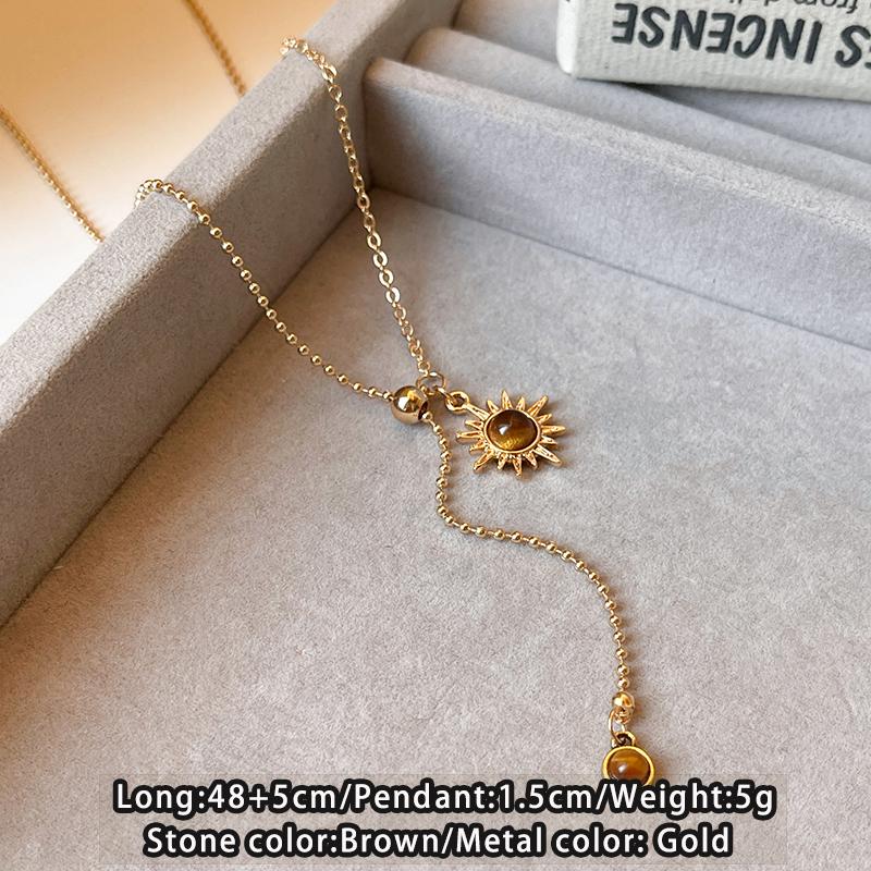 

Long Sunflower Tiger Eye Stone Pendant Necklace For Womens Accessories 2026 New Autumn/Winter Sweater Chain Light Luxury Jewelry