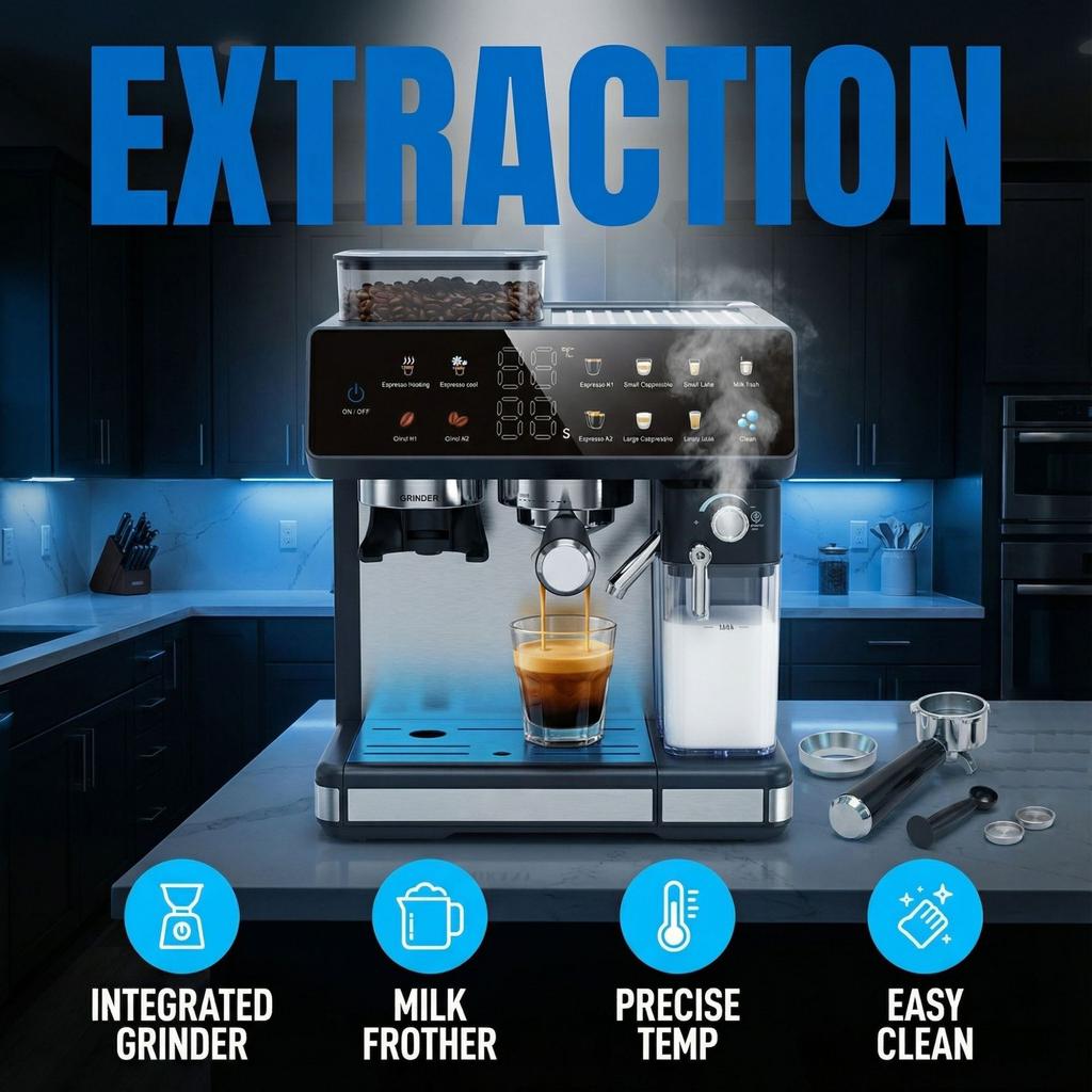 20 Bar Coffee Machine Fully Automatic Steam High-pressure Espresso Machine with Ground Brewing Espresso Machine