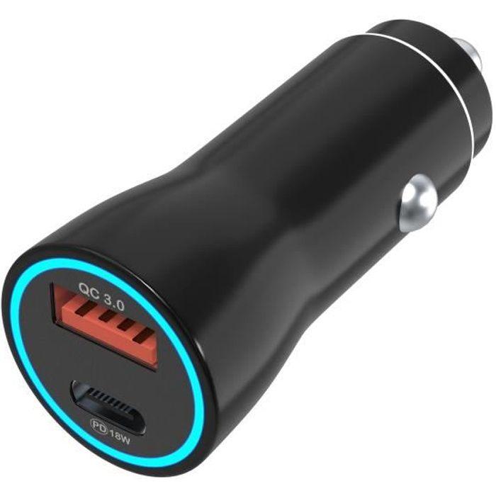 Fast Car Charger - Phonillico - Compatible iPhone 14/13/12/11 - 18W - USB - USB-C