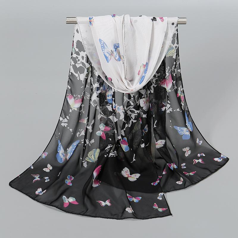 Luxury Chiffon Silk Scarf Spring Summer Scarf Women Head Scarf Beach Shawls Bandana Headband Muslim Hijabs Black Scarf/Scarves