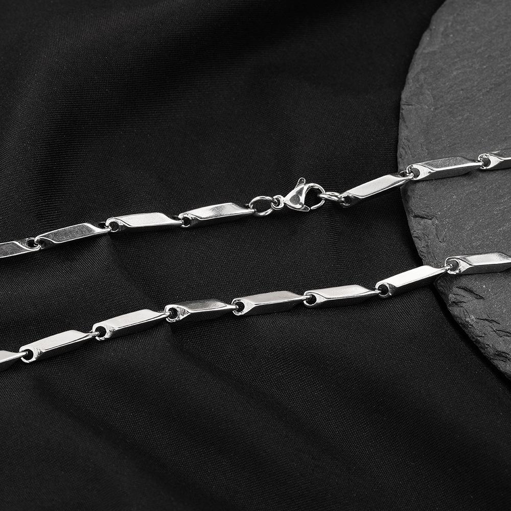 Korean Stainless Steel Melon Seed Necklace: Men's Bevel Diamond Titanium Steel, 3D Design, Various Sizes