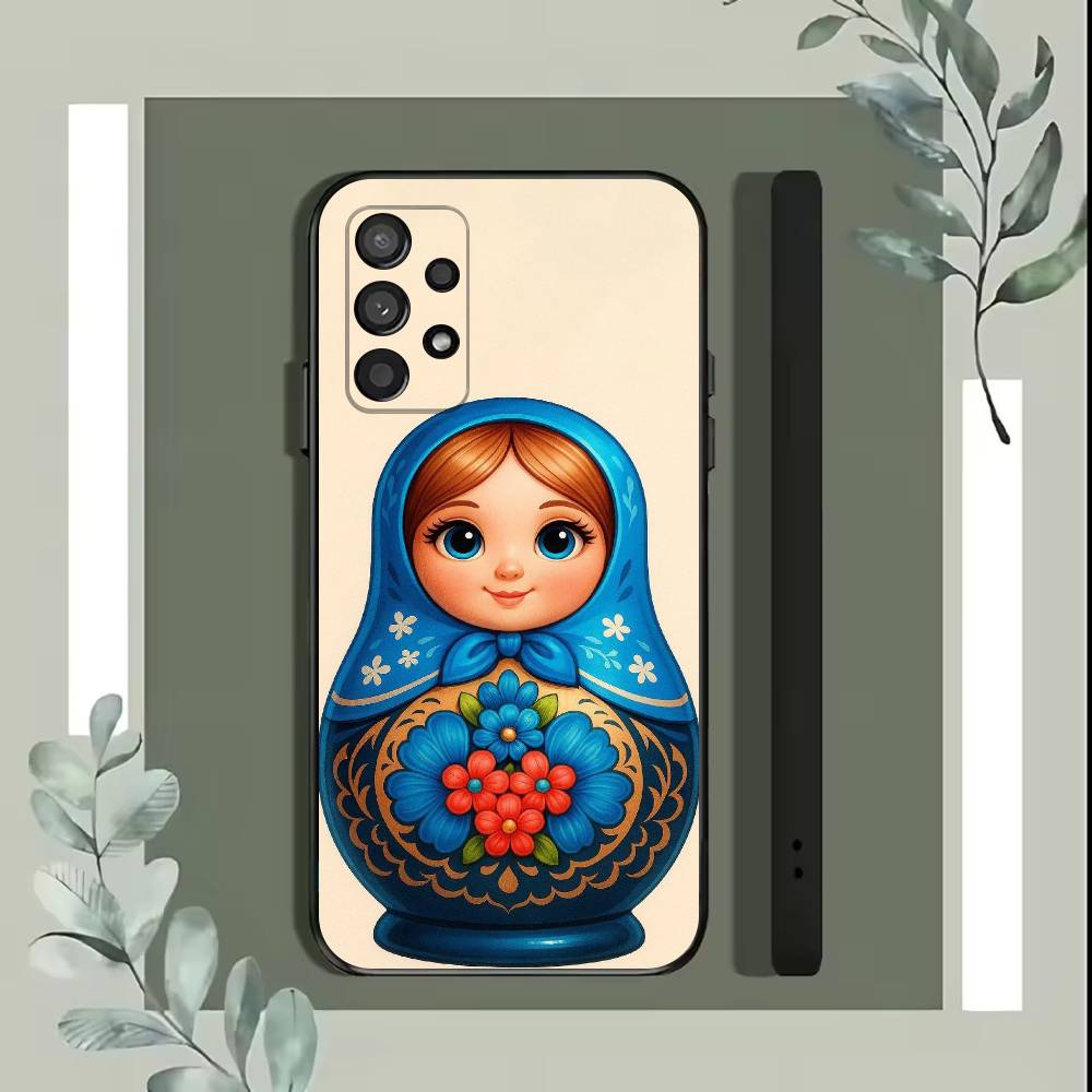 Matryoshka Art Russian Phone Case For Samsung S25,S24,S21,S22,S23,S30,Ultra,S20,Plus,Fe,Lite,5G Black Cover
