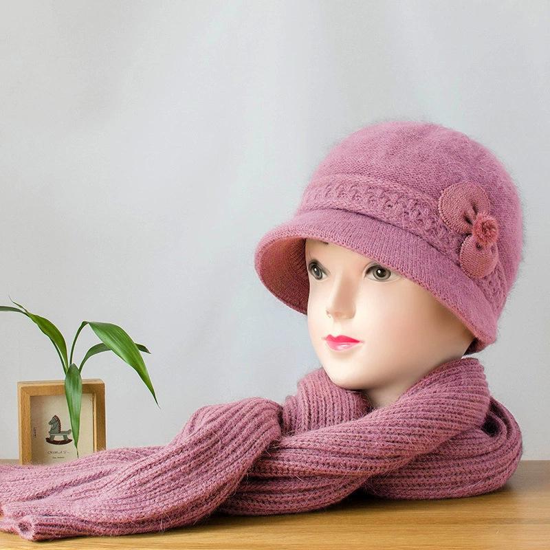 

Для пожилых людей среднего возраста, осенне-зимние шерстяные шапки, чехлы для шарфов, элегантные, универсальные, с добавлением теплого меха белки, женские вязаные шапки